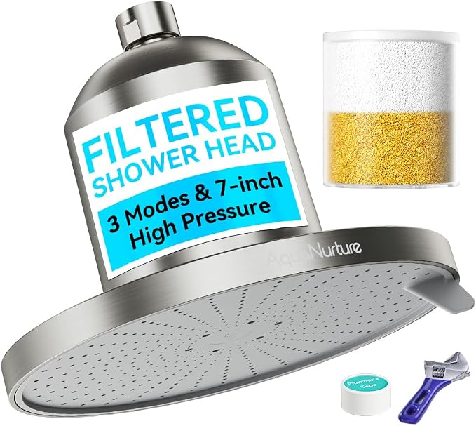 Filtered Shower Head with Filters, High Pressure Filter Showerhead by AquaNurture