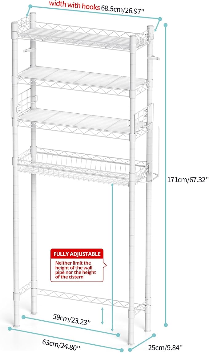 Over The Toilet Storage, Adjustable Bathroom Organizer Shelves Space Saver Over - Image 3