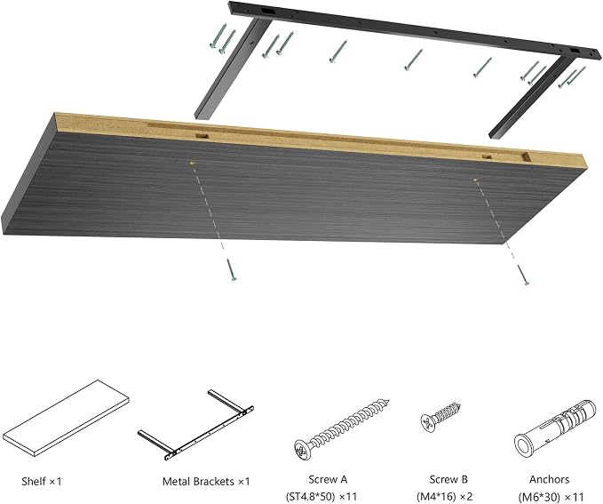 Wall Shelf Set of 3, Dark Wood Floating Shelves 30 in W x 10 in D x 1 in H - Image 6