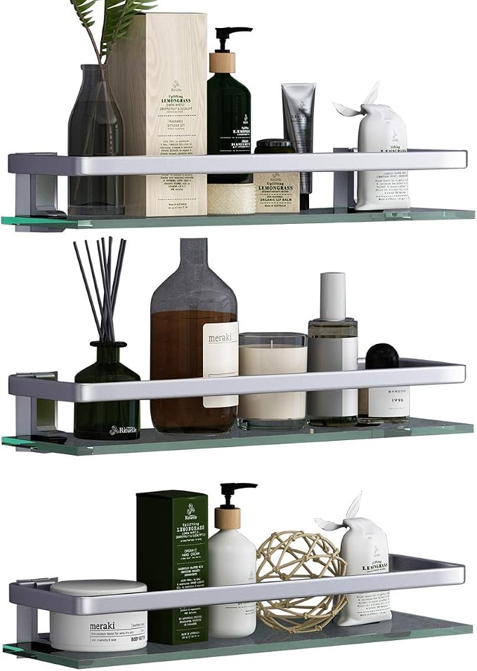 VOLPONE Bathroom Wall Shelf 15.7in Bathroom Glass Shelves Wall Mount Glass - Image 7