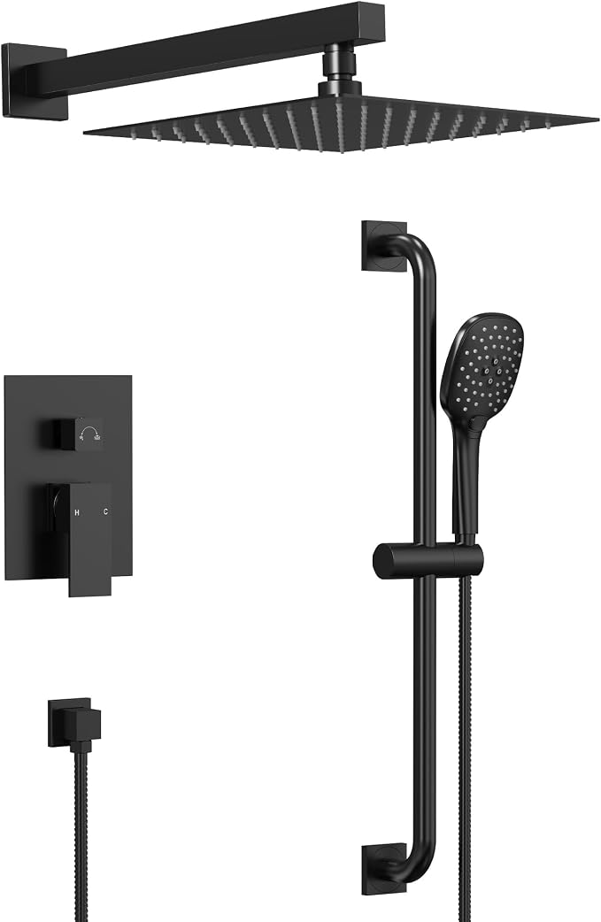 Matte Black 10 Inch Rainfall Shower System by GRANDJOY
