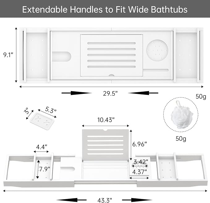 Zhuoyue Bamboo Bathtub Tray, Expandable Premium Bath Tray - Image 6