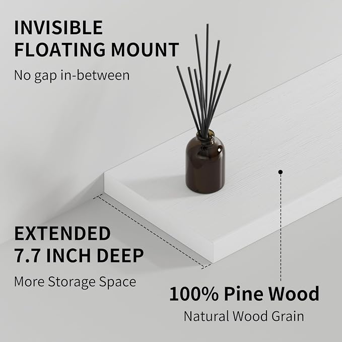 SAUMONIERES Floating Shelves 8 Inch Deep Solid Wood Wide Wall Shelf Set of 1 - Image 5