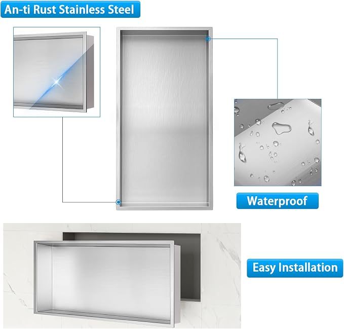 Shower Niche, Stainless Steel Elegant Bathroom Niche, No Tile Needed Recessed - Image 6