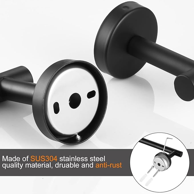 Bathroom Hardware Set Black 10 Pieces, Towel Bar Set Matte Black Stainless - Image 3
