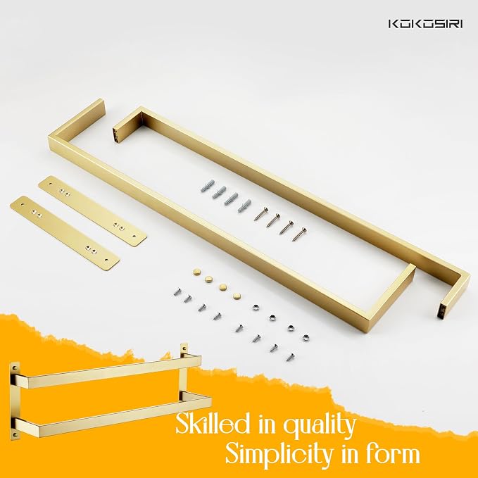 KOKOSIRI Bath Towel Bars Bathroom 2-Tiers Ladder Brushed Gold Towel Rails 24 - Image 8