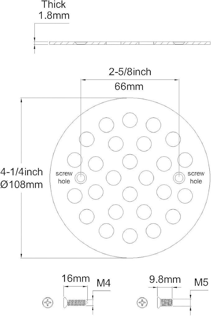 Round 4.25 Inch Screw-in Shower Drainer Cover Replacement 304 Stainless Steel - Image 2