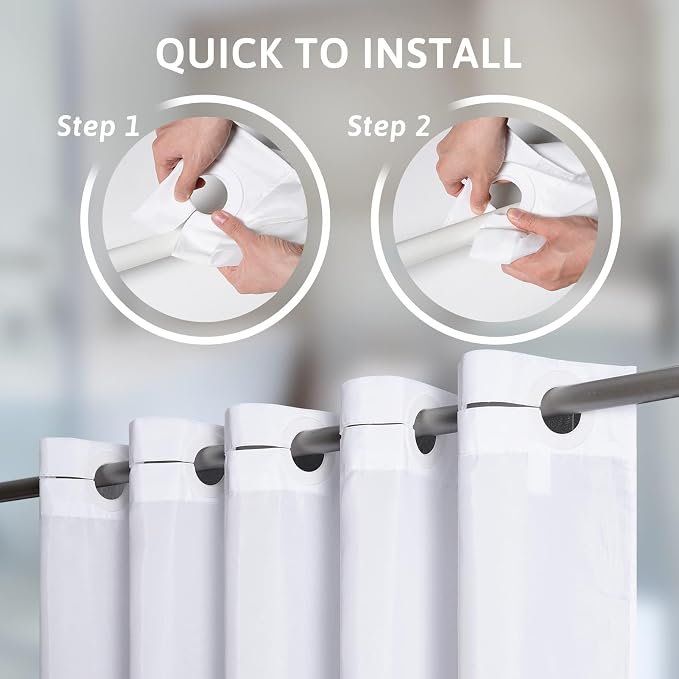 Furlinic 72x75 Waterproof No Hook Needed White Shower Curtain, Soft Polyester - Image 2