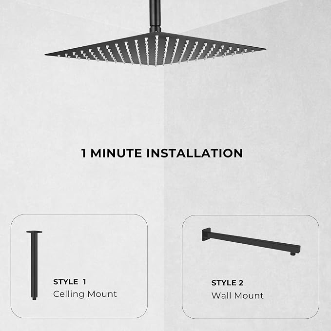 Rain Shower Head, High Flow Stainless Steel Square Rainfall Shower, Waterfall - Image 6