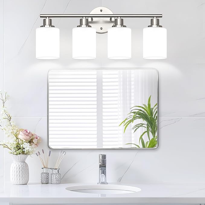 4-Light Bathroom Light Fixtures, Brushed Nickel Modern Vanity Lights - Image 7