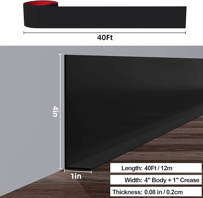 Duzzy Flexible Baseboard Molding Trim, 5 Inch x 40 Feet Peel and Stick Rubber - Image 2