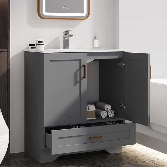 30 inch Bathroom Vanity with Sink, Modern White Vanity - Image 6