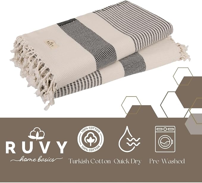Ruvy Home Basics 2 Pack Turkish Beach Towels – Oversized Quick-Dry Bath Towels - Image 2