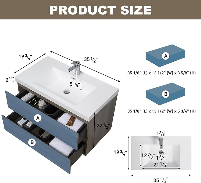 Floating Vanity Bathroom, 36 Inch Bathroom Vanity - Image 2