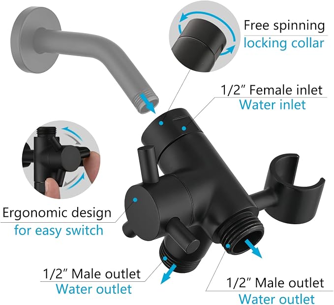 PDPBath Solid Brass 3 Way Shower Arm Diverter Valve - Image 2
