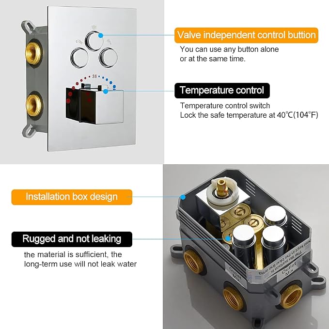3-Function Brass Shower Diverter Thermostatic Valve Pressure Balanced Mixer - Image 4