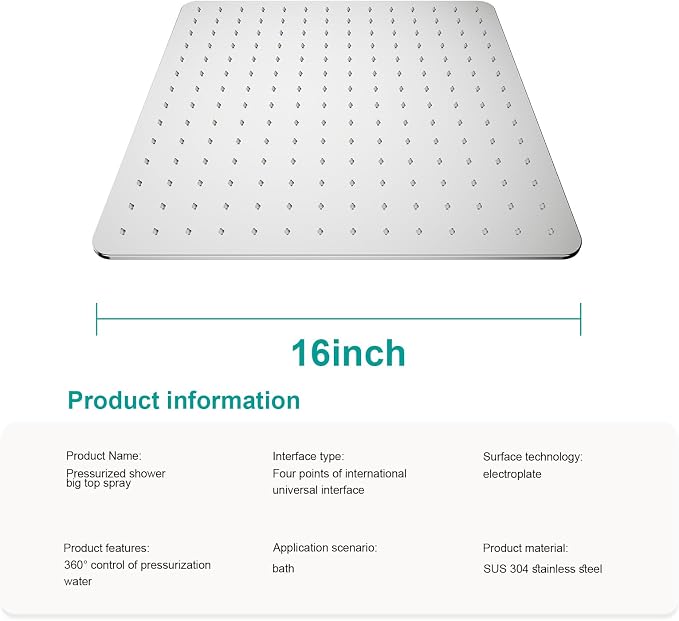 Square Rain Shower Head, High Flow Stainless Steel, Work - Image 2