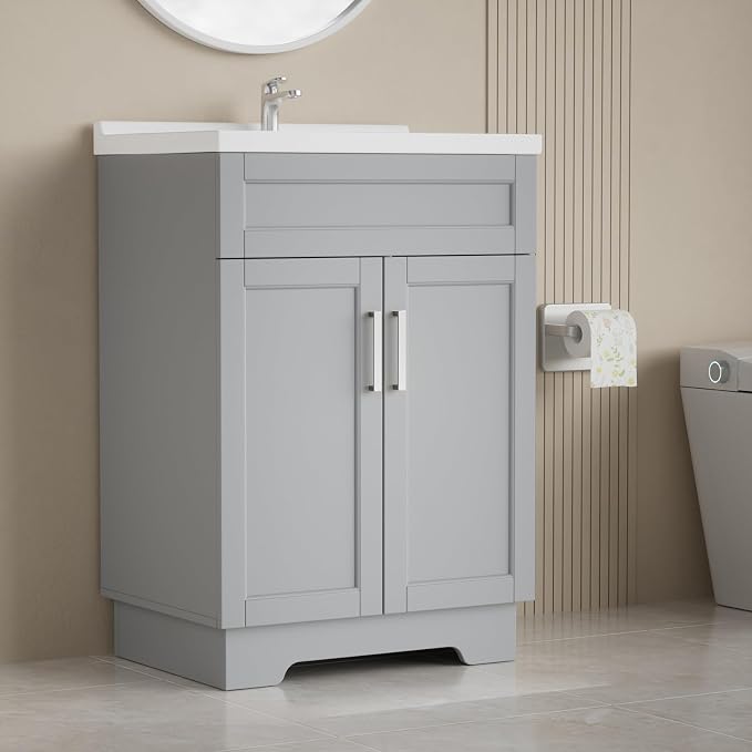 Bathroom Vanity with Ceramic Sink, Bathroom Vanity Cabinet with 2 Doors - Image 6