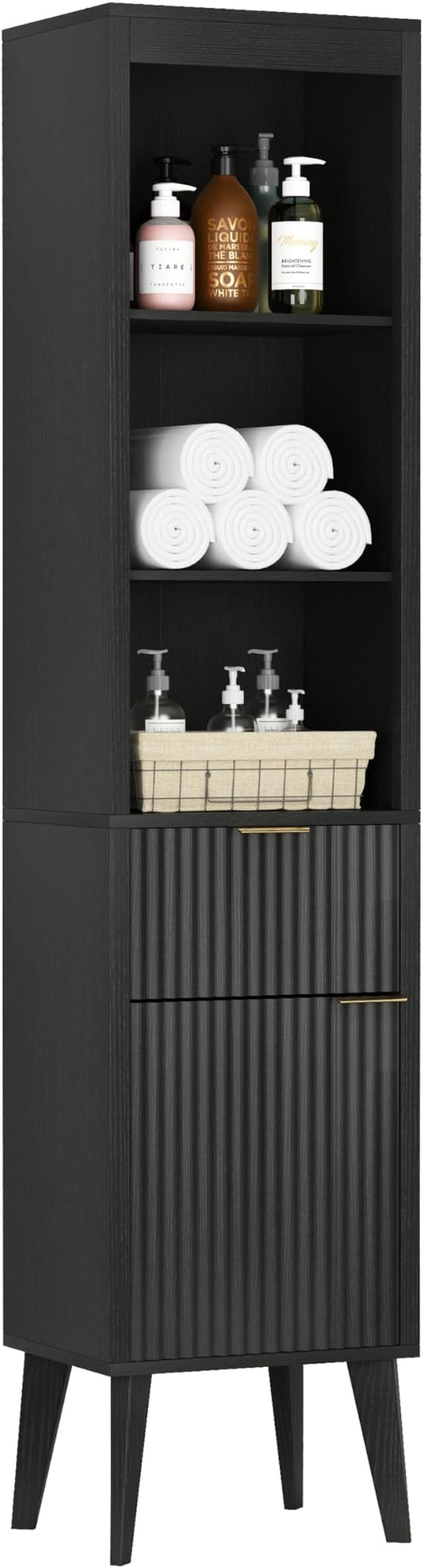 70" H Tall Storage Cabinet, Fluted Freestanding Floor Organizer by Unknown