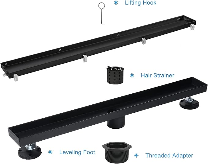 Linear Shower Drain, 28 inch Black Drain - Image 6