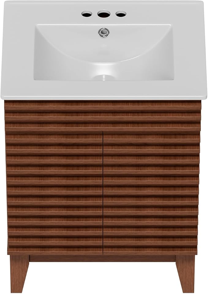 ROOMTEC 24" Walnut Modern Freestanding Bathroom Vanity Sink - Image 8