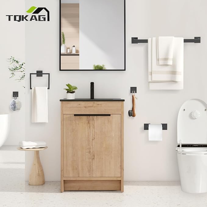 TQKAG Matte Black Bathroom Hardware Accessories Set 5 Pieces, Double Post - Image 7