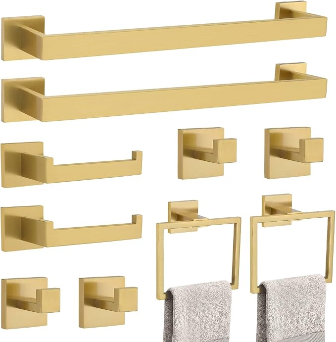 TNOMS Brushed Gold 10 Pieces Bathroom Hardware Accessories Set Towel Bar Set by TNOMS