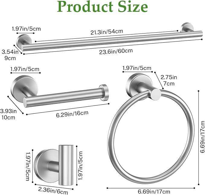 5-Piece Towel Bar Set Brushed Nickel Bathroom Hardware Set Include Towel Bar - Image 6