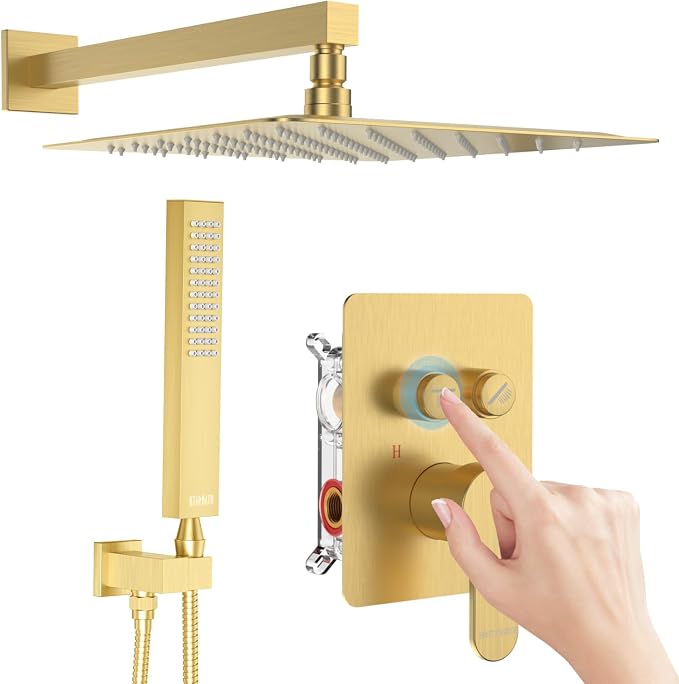 Brushed Gold Shower System, STARBATH 12 inch Rainfall Shower Head by STARBATH