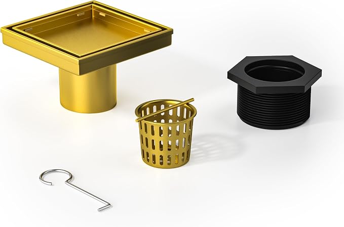 Square Shower Drain 4", Brushed Gold Floor Drain - Image 7