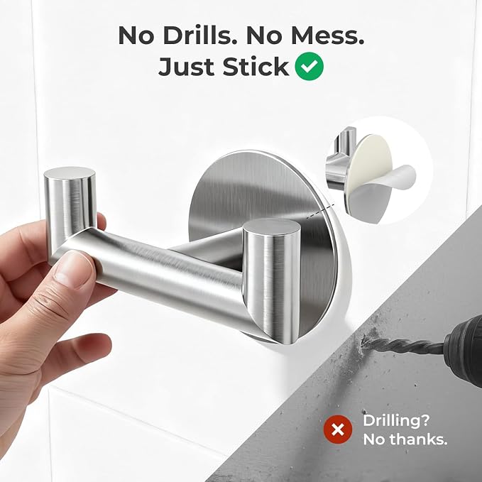 2 Pack Brushed Nickel Bathroom Hooks - Image 4