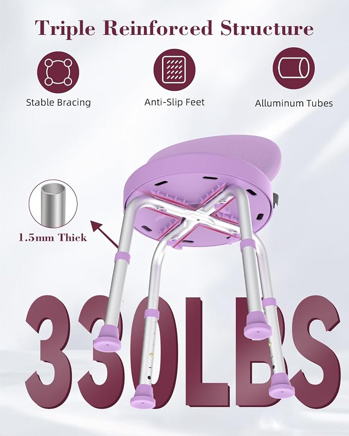 Swivel Shower Chair, 360° Non-Slip Shower Seat - Image 3