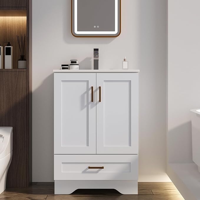 30 inch Bathroom Vanity with Sink, Modern White Vanity by LDarqeer