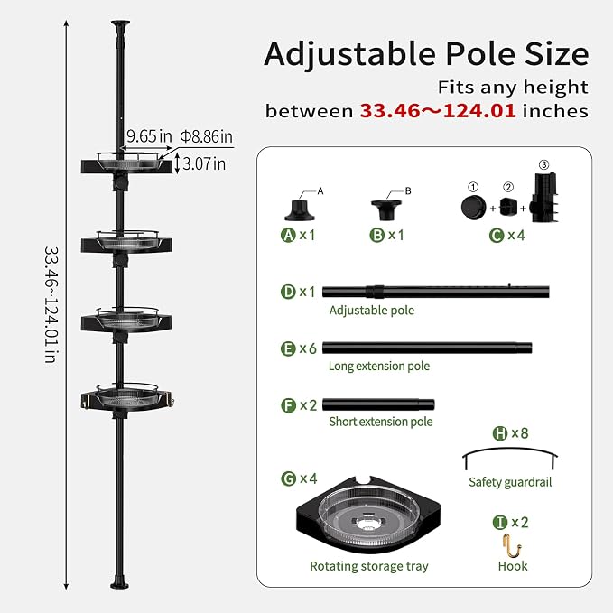 360° Rotating Corner Shower Caddy Tension Pole Organizer - Image 2