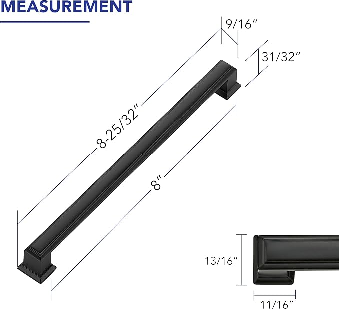 Ravinte Hardware 20 Pack Matte Black Cabinet Pulls, 8 Inch Hole Center Zinc - Image 2