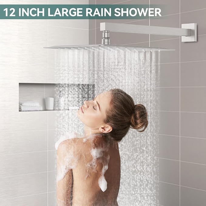 Rain Shower System Brushed Nickel, Starbath 12“ Rainfall Shower Head - Image 4