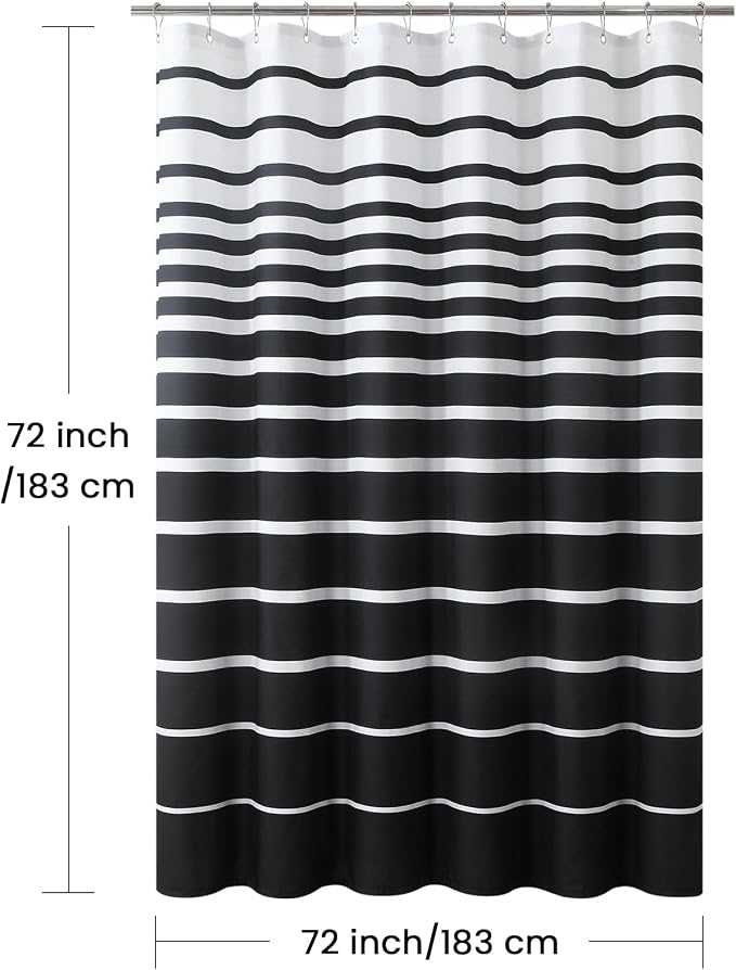 Black Shower Curtain, Modern Black and White Stripe Waterproof Polyester Shower - Image 6