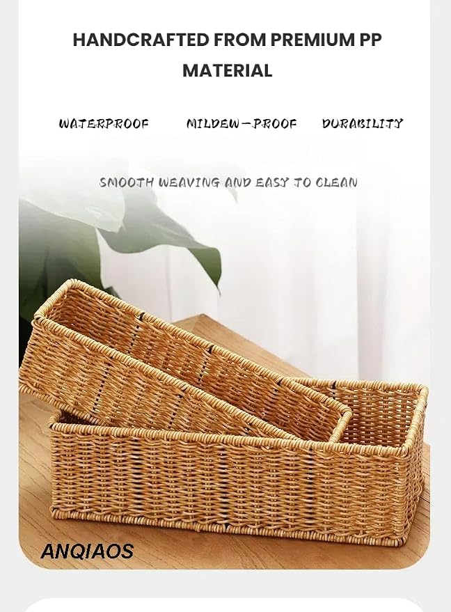 Small Plastic Rattan Baskets for organizing | Bathroom Basket | Wicker Storage - Image 7