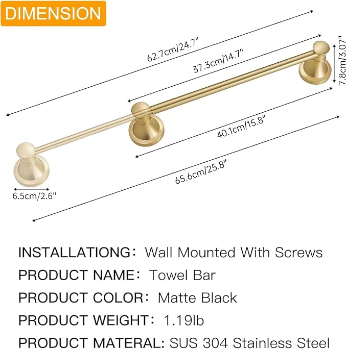 BESy Adjustable 16 to 26 Inch Bath Towel Bar Rack - Image 5