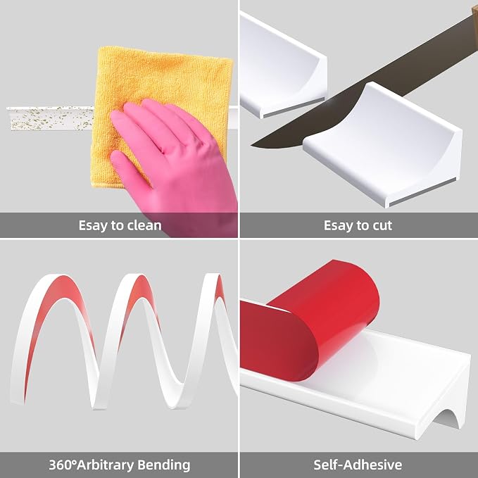 67Inch Collapsible Shower Threshold Water Dam Barrier, Self Adhesive Silicone - Image 3