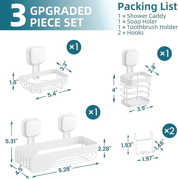 TAILI Shower Caddy Suction Cup 3 Pack, Stainless Steel Rustproof Shelves - Image 8