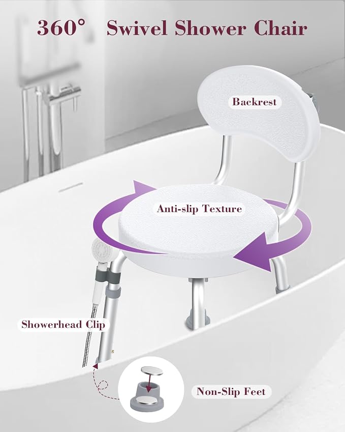Swivel Shower Chair, 360° Non-Slip Shower Seat - Image 2