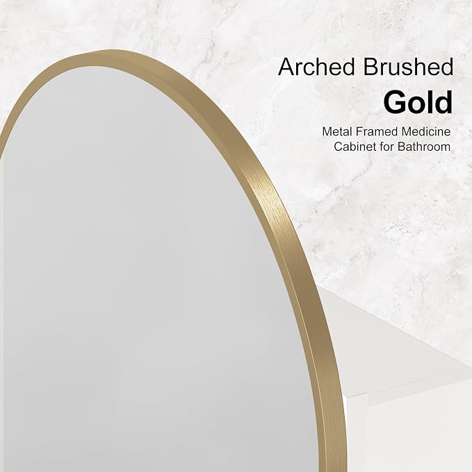Recessed Medicine Cabinet with Mirror, Brushed Gold Arched Medicine Cabinets - Image 7