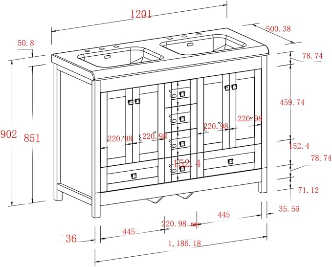 51 inch Bathroom Sink Vanity Combo, Large Freestanding Double Bath Vanity Sink - Image 2