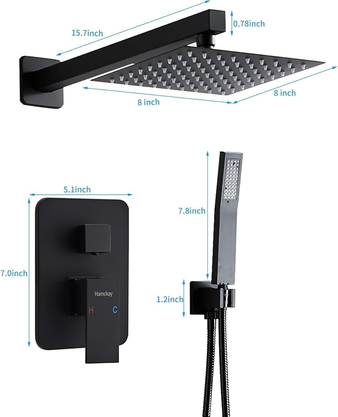 8 Inch Matte Black Shower Faucet Set - Image 5