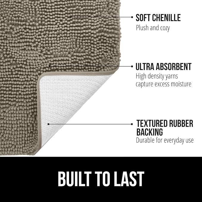 GORILLA GRIP Plush Absorbent Shaggy Chenille Bath Rug Mat - Image 3