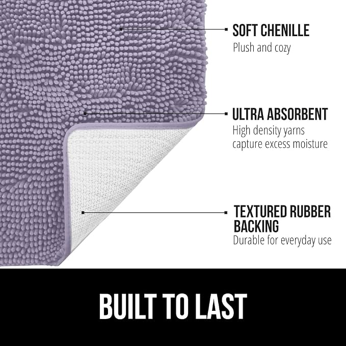 GORILLA GRIP Plush Absorbent Shaggy Chenille Bath Rug Mat - Image 3
