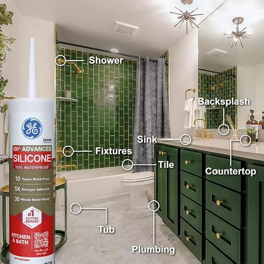 GE Advanced Silicone Caulk for Kitchen & Bathroom, 10 fl oz Cartridge, 12 Pack - Image 7
