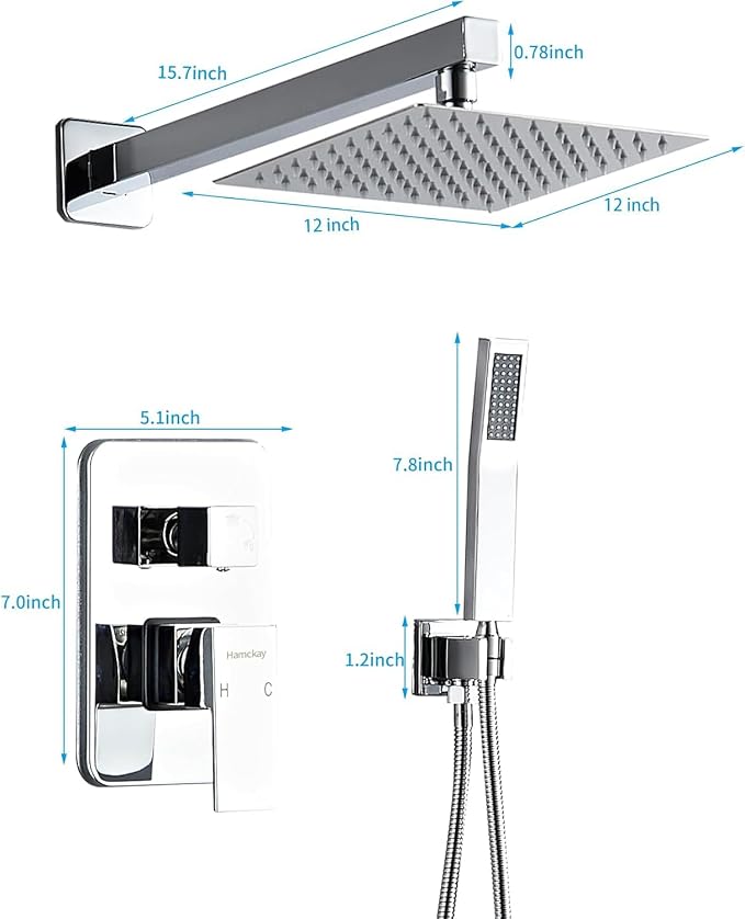 12 Inch Polished Chrome Shower Faucet Set - Image 5