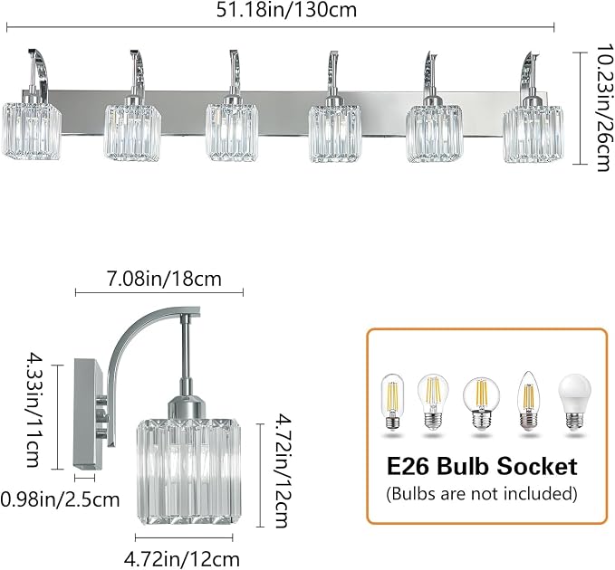 Crystal Vanity Lights 6-Light Chrome Bathroom Vanity Lights Modern Crystal - Image 4